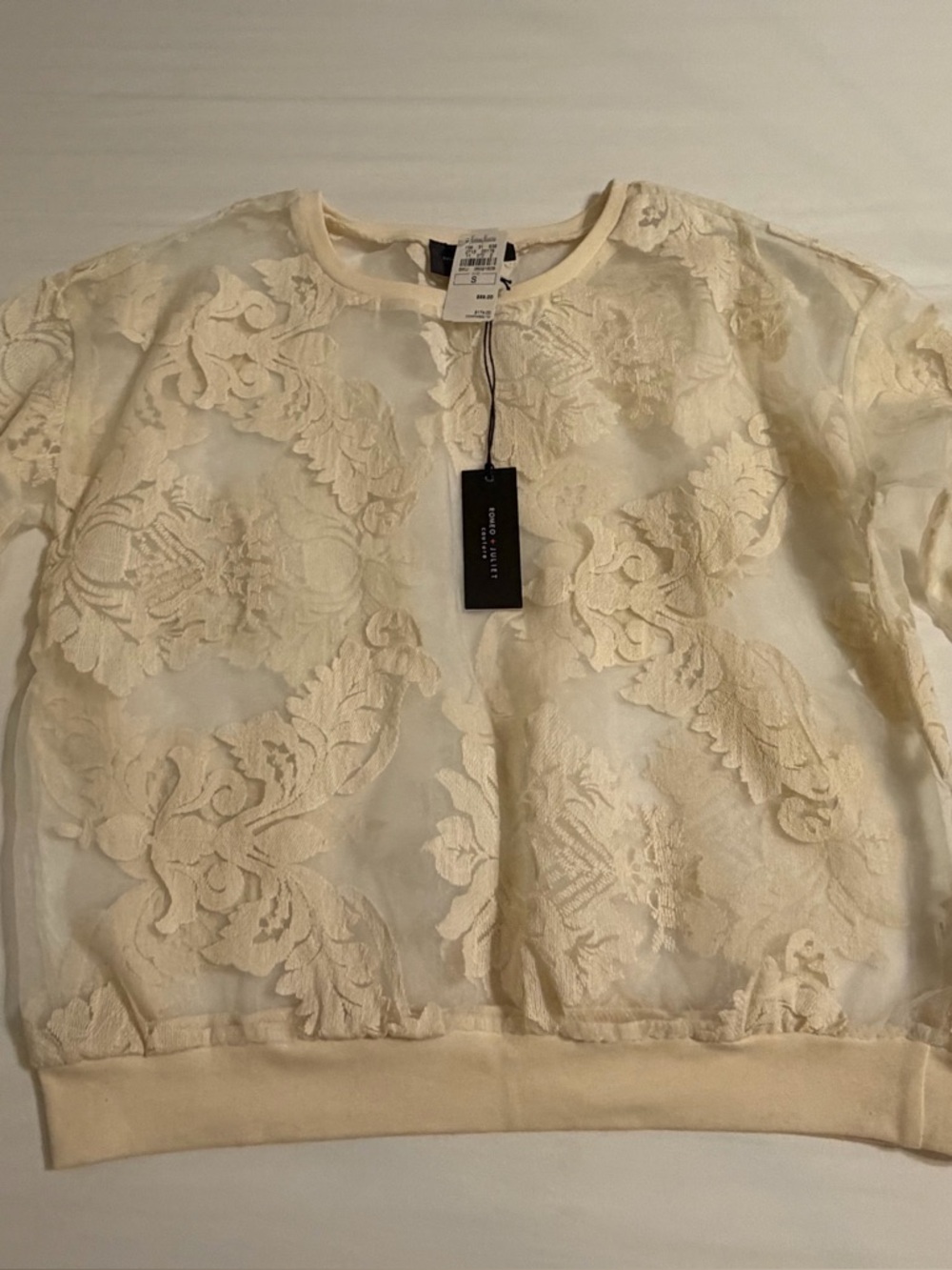 Romeo & Juliet Couture Cream Floral Lace Sheer Top